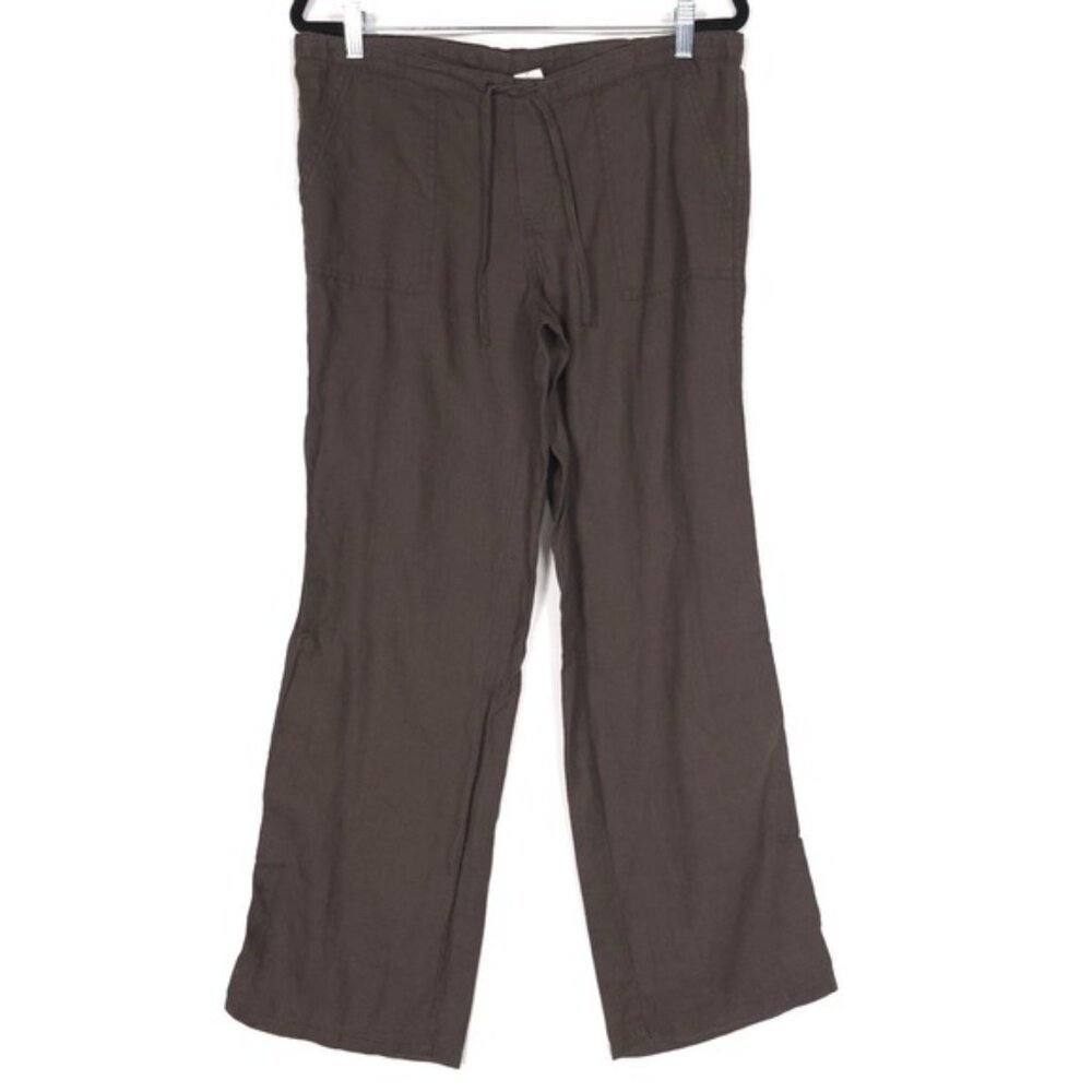 LONDON JEAN 100% LINEN PANTS Size 6 Women's Wide Leg Brown Drawstring‎ Flare